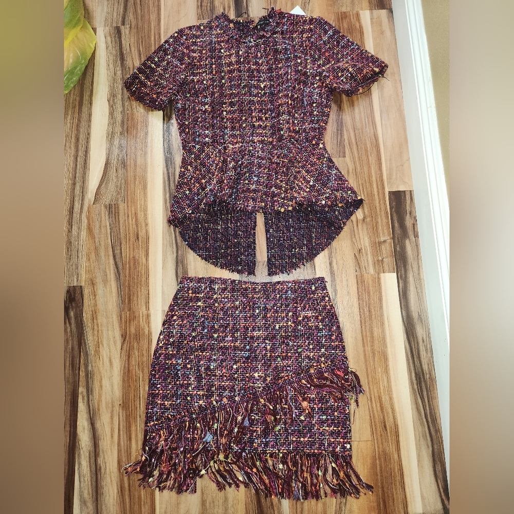 Multicolor Tweed Two-Piece Set